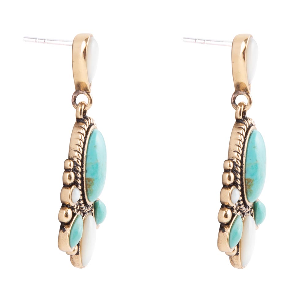 Barcelona Turquoise and Mother of Pearl Post Drop Earrings