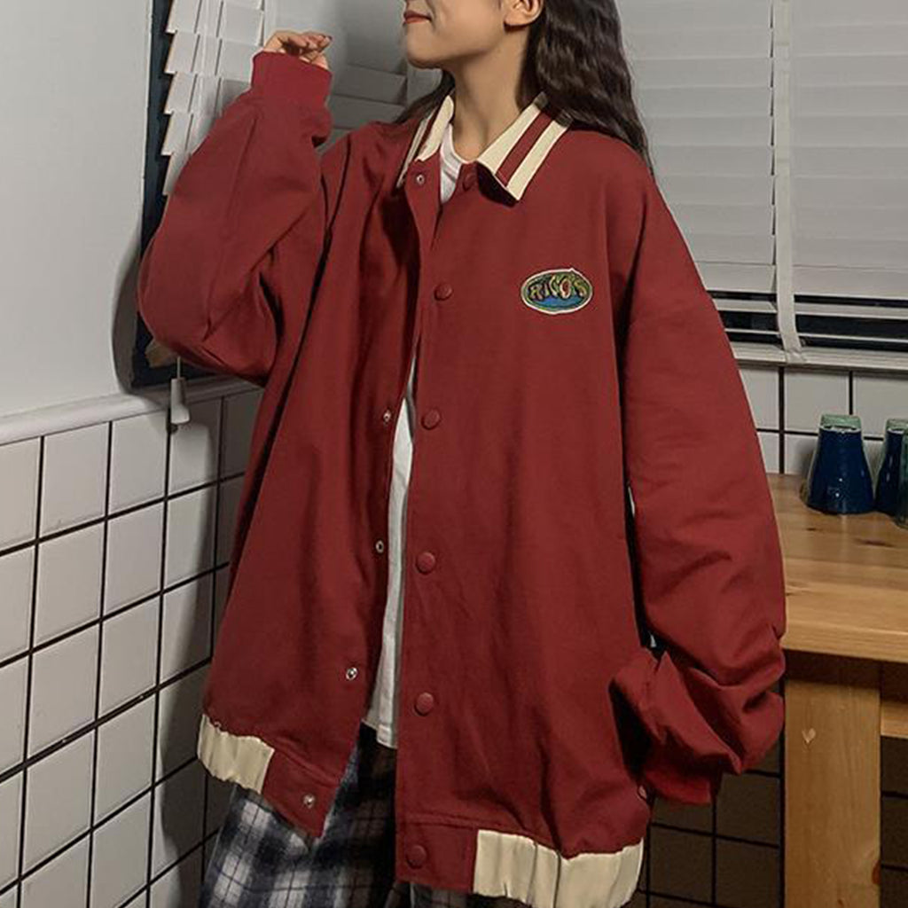 Retro Color Matching Workwear Jacket For Female Students Loose Versatile Jacket Baseball Jacket Top