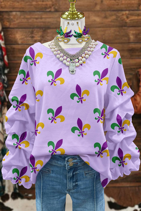 Classic Mardi Gras Print Pleated Sweatshirt