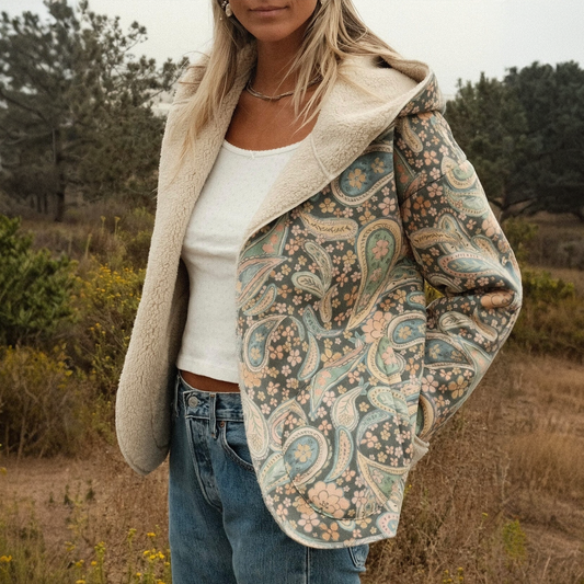 Paisley Floral Print Fleece Casual Jacket