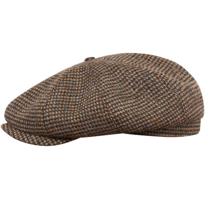 [NEW!]PEAKED CAPS Genuine Scottish Harris Tweed 8 Panels Man Cap Wool -Shelby-Blue-brown houndstooth