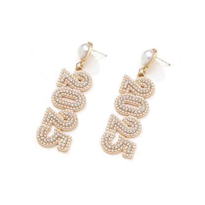 Beaded 2025 New Year Pearl Earrings