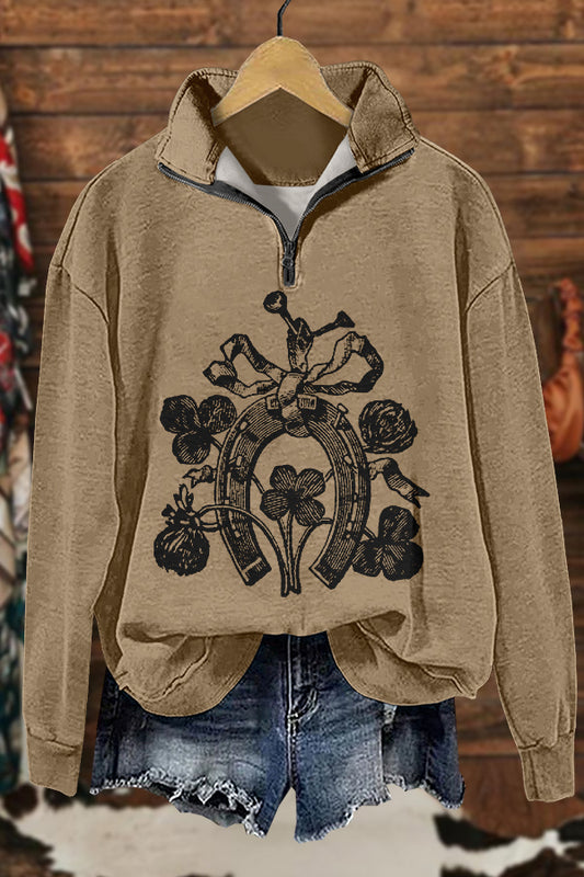 Retro Western Horseshoe Print Sweatshirt