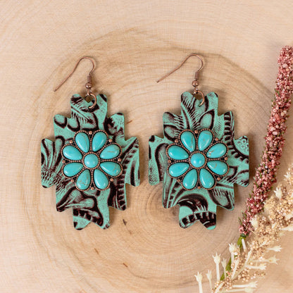 Turquoise Tooled Concho Earrings