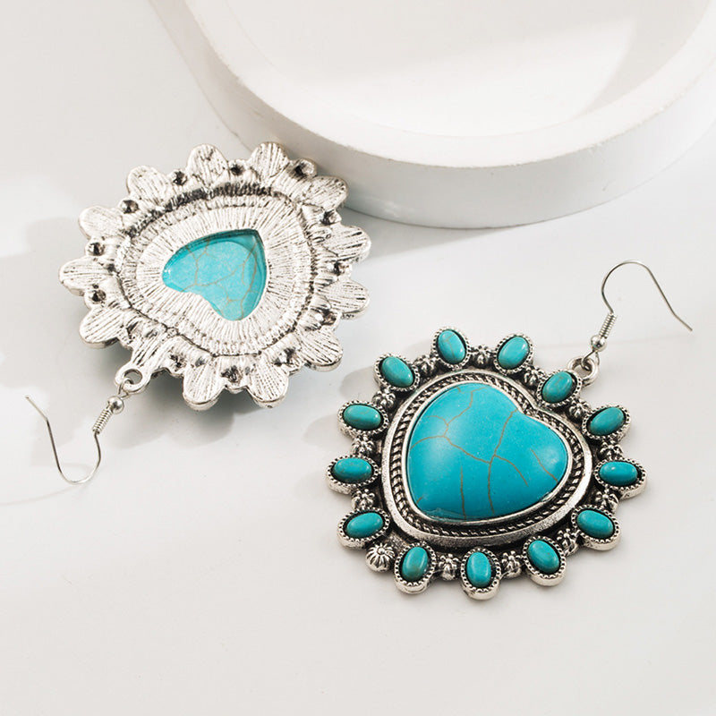 Retro Ethnic Style Heart Turquoise Earrings