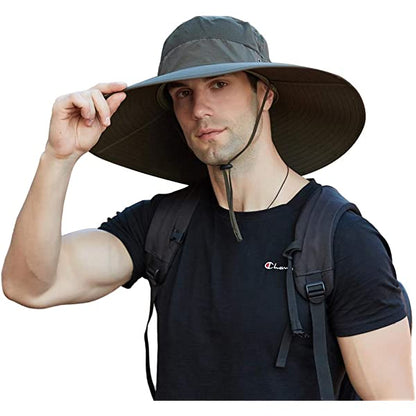 Leotruny Super Wide Brim Bucket Hat UPF50+ Waterproof Sun Hat for Fishing Hiking Camping Army Green