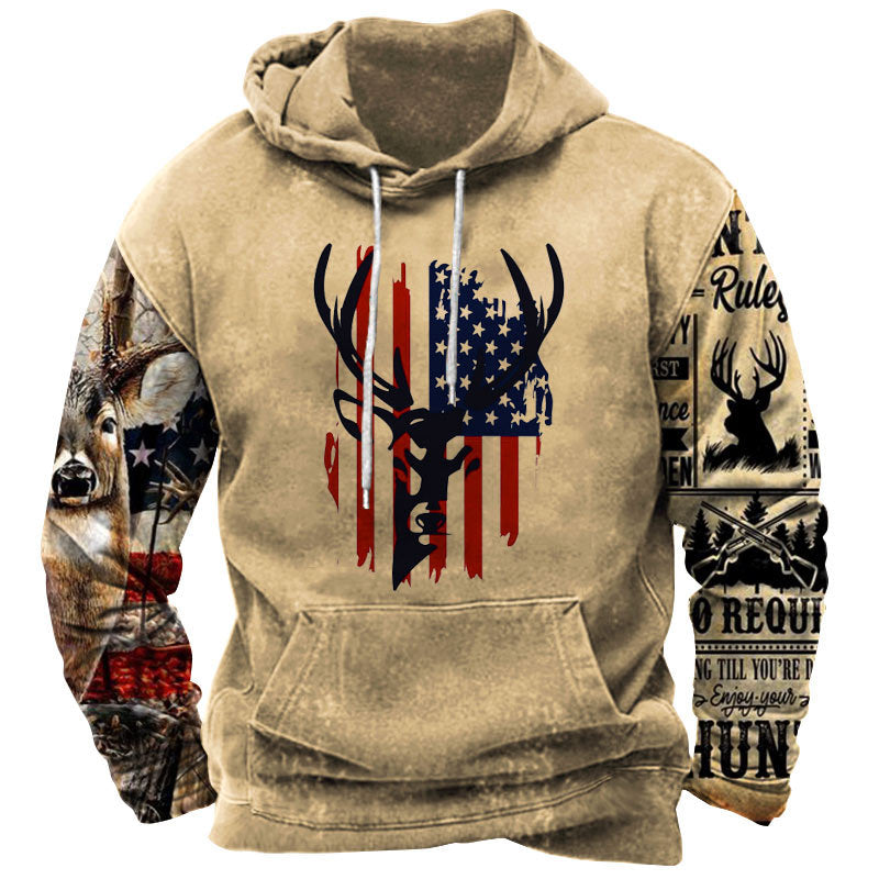 Vintage Men's Outdoor American Deer Print Hoodie