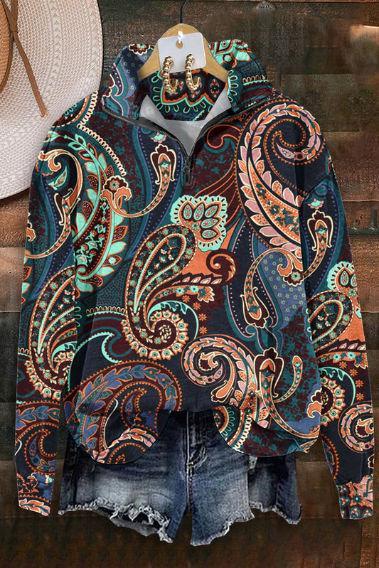 Classic Paisley Print Zip-Up Sweatshirt