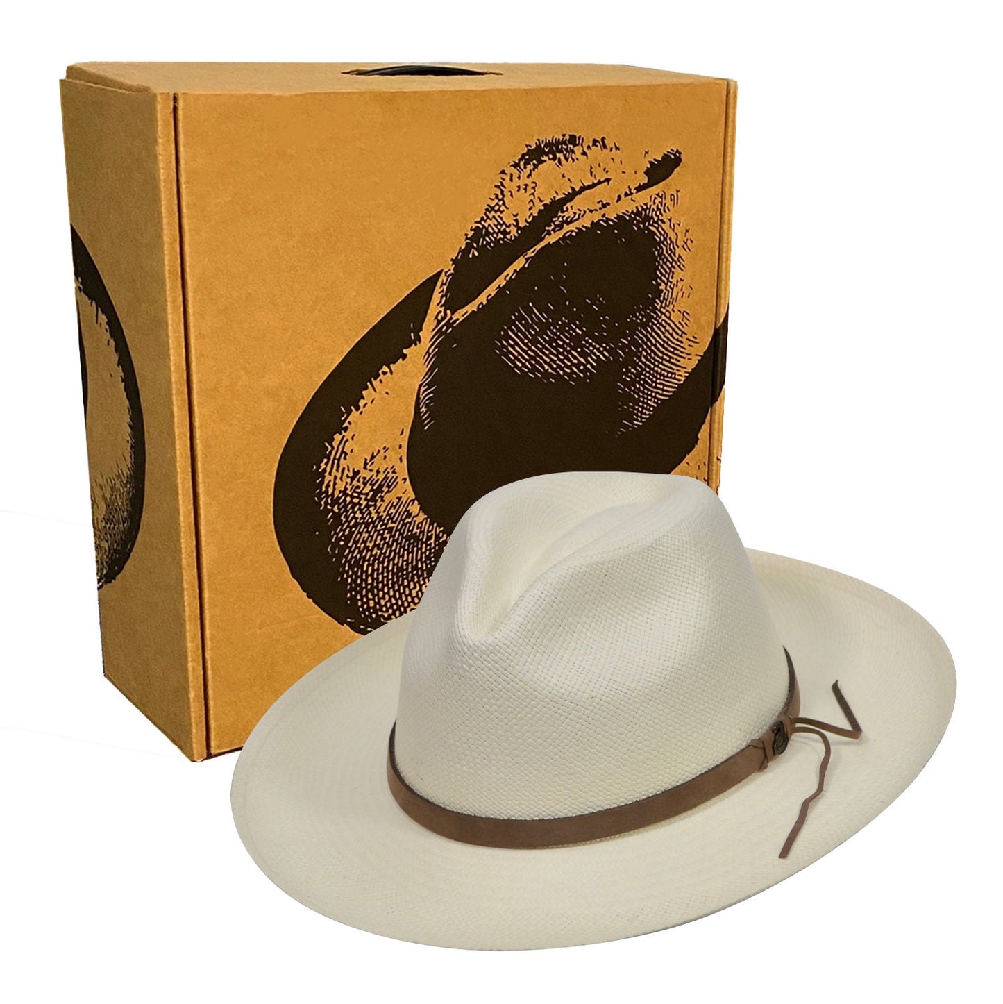 Advanced Original Panama Hat-White Straw | Brown Leather Band-Handwoven in Ecuador