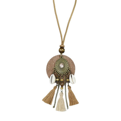 Bohemian Wood Tassel Design Distressed Vintage Necklace