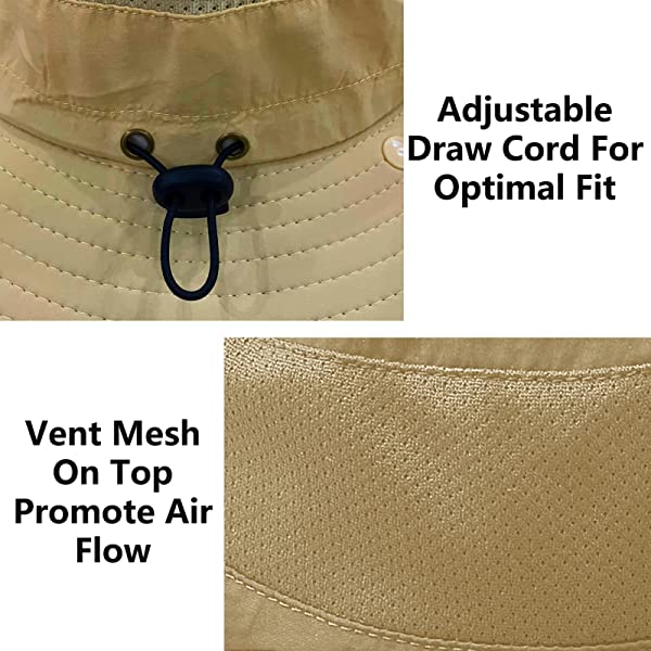 UPF 50+ Sun Fishing Hat for Men Women Wide Brim Hat with Detachable Face Cover & Neck Flap Khaki