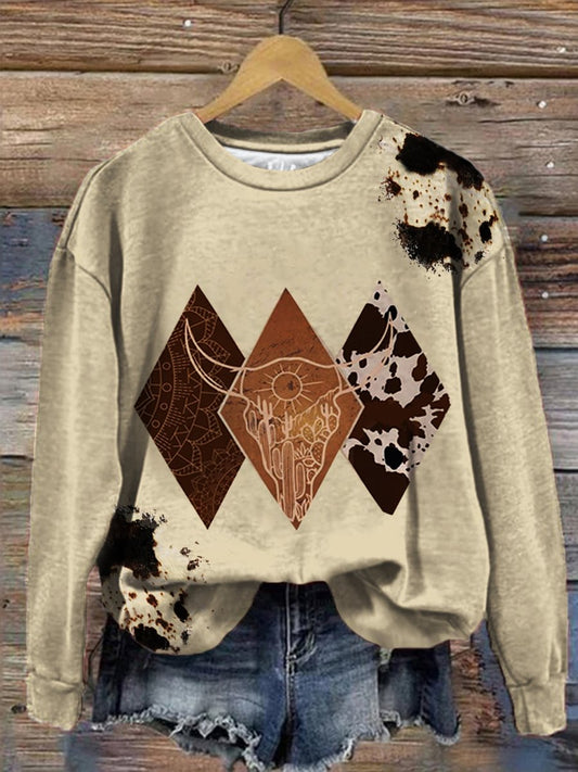 Vintage Western Print Casual Sweatshirt