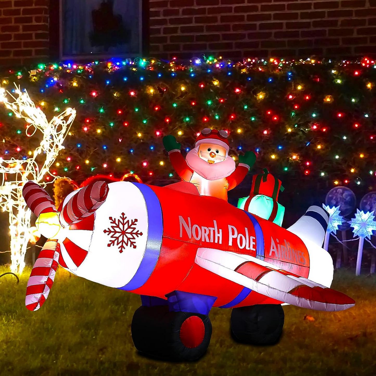 Christmas-inflatable christmas santa airplane