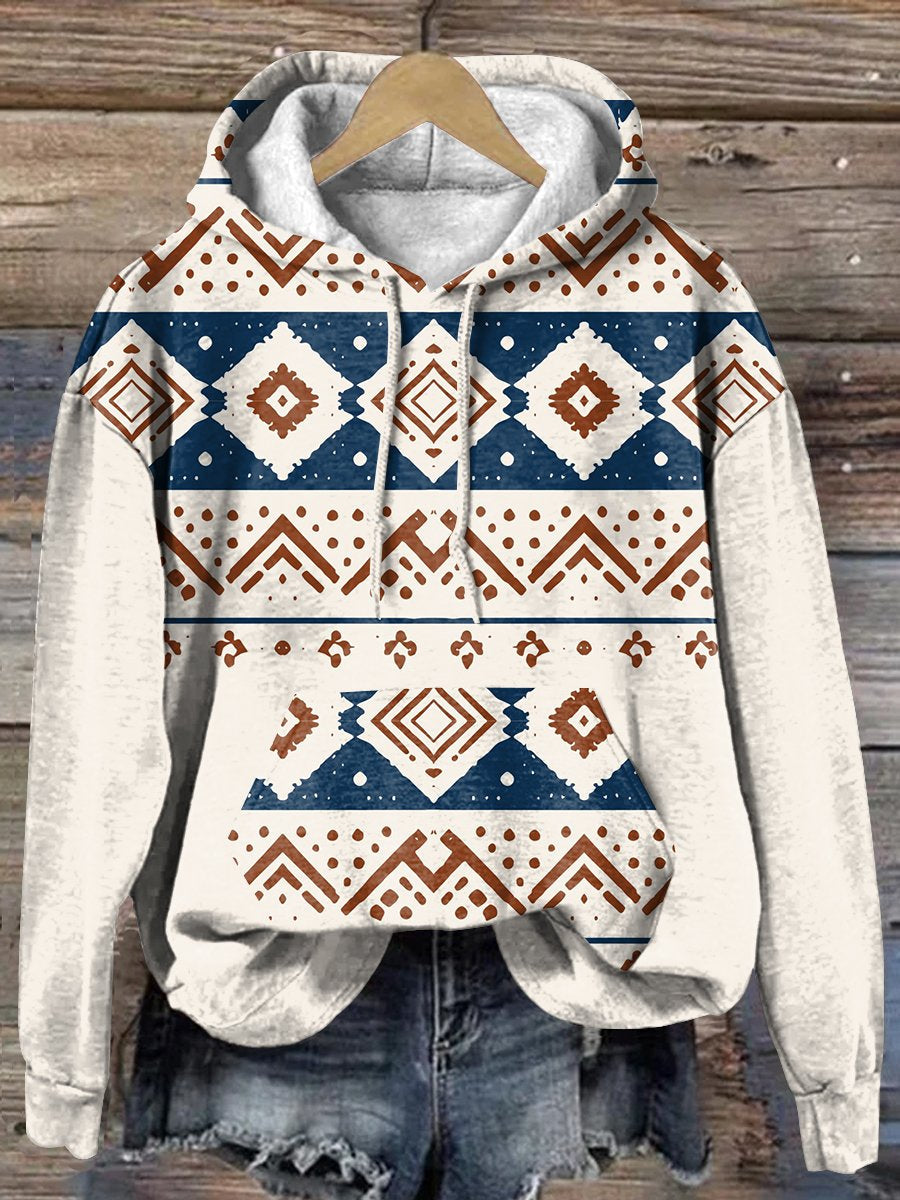 Retro Diamond Art Print Casual Hoodie Sweatshirt