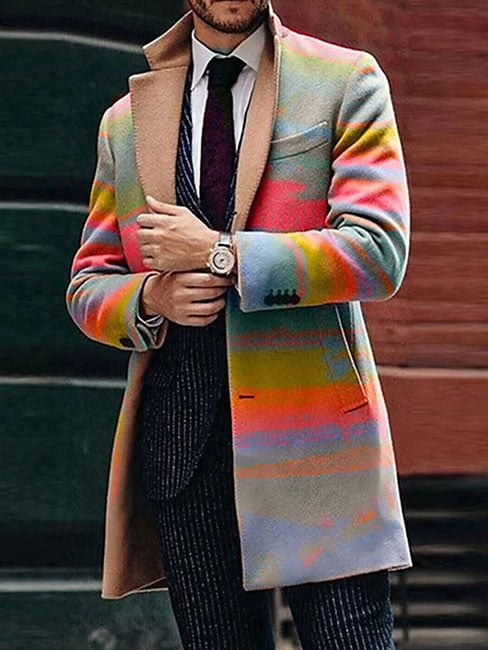 Men's Casual Printed Woolen Coat