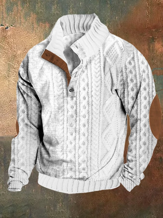 Men's Retro Simple Casual Color Block Stand Collar Sweater