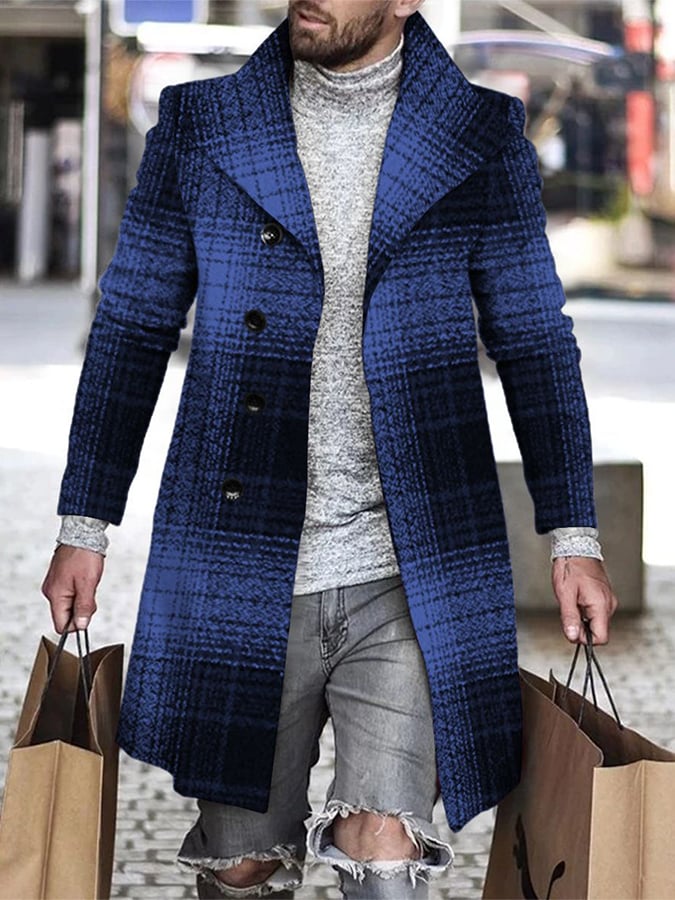 Men's Casual Button Front Plaid Faux Wool Jacket