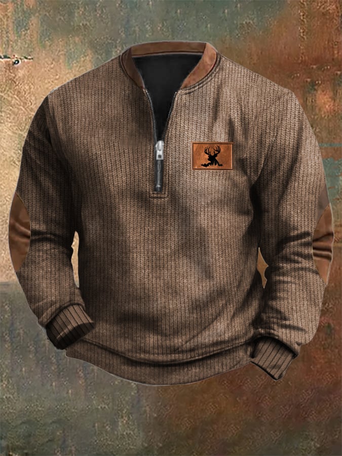 Men's Vintage Knit Print Zip-Up Sweatshirt