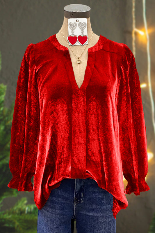 Classic Velvet Solid V-Neck Blouse