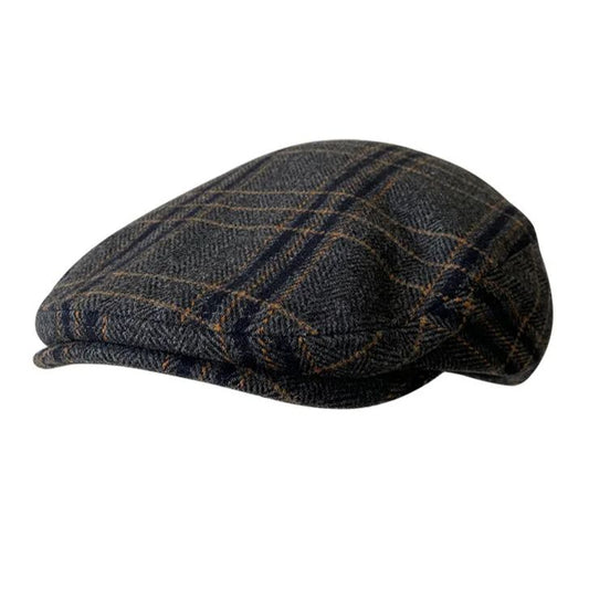 THE PEAKED Marl Flat Hat Patch-Harris Tweed