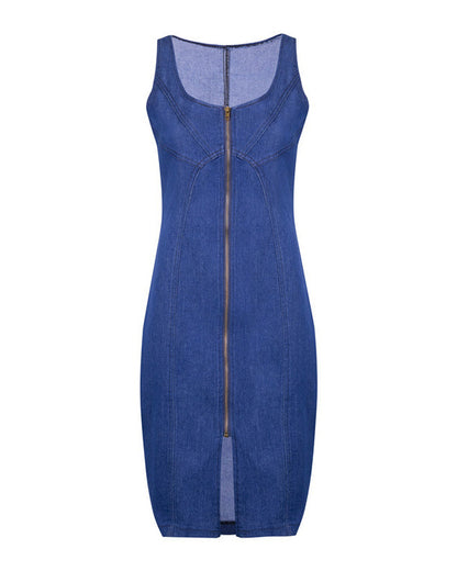 Zippered Sleeveless Denim Slim Fit Dress