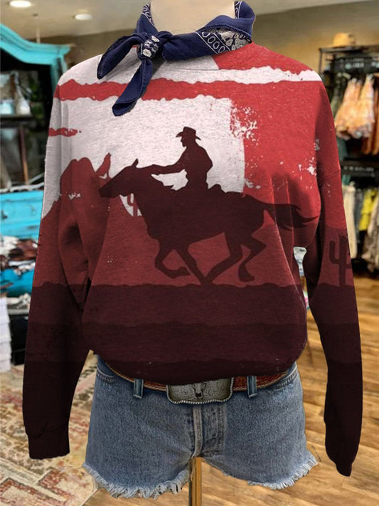 Cowboy Print Casual Sweatshirt