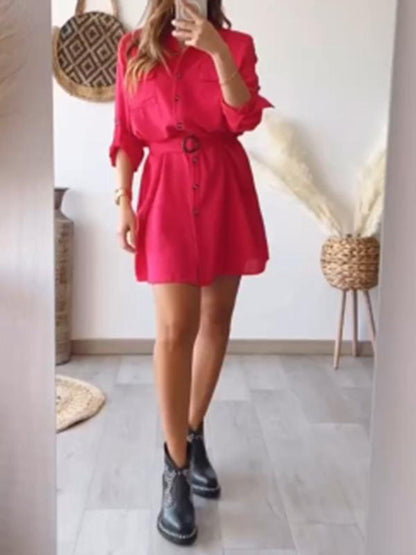 Women's Casual Single Breasted Shirt Short Dress