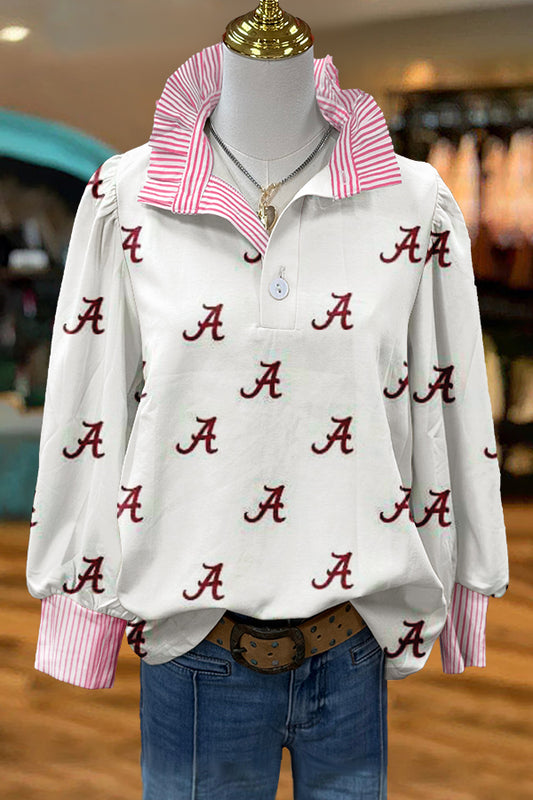 Classic Christmas Alabama Print Puff Sleeve Blouse