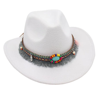 Men's Vintage Western Ethnic Tassels Cowboy Hat Knight Woolen British Felt Hat