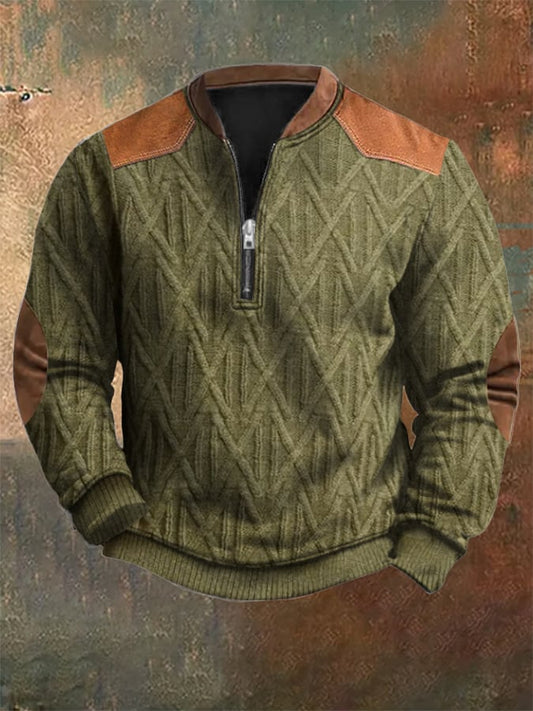 Men's Vintage Knit Print Zip-Up Sweatshirt