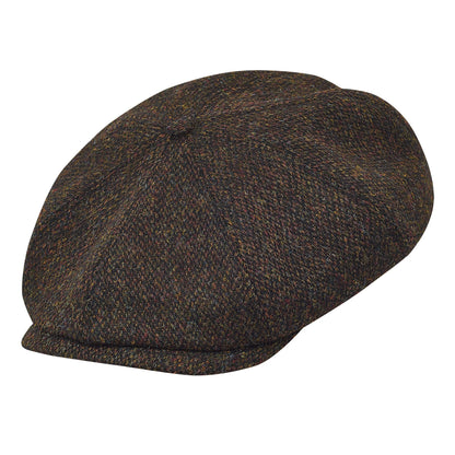 PEAKED CAPS Genuine Scottish Harris Tweed 8 Panels Man Cap Brown