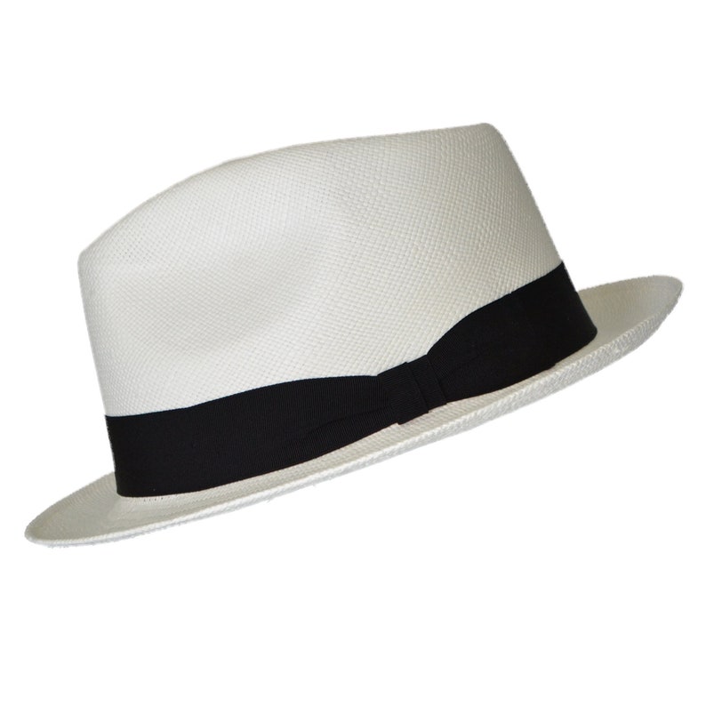 Teardrop Classic Fedora - Short Brim - Brisa Weave - White Straw - Black Band - Handwoven in Ecuador - GPH - HatBox Included-FREE SHIPPING