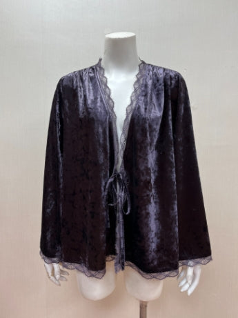 Velvety Tied Lace Detail Long Sleeve Cardigan