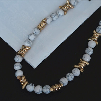 Vintage Metal Thorn White Turquoise Pearl Necklace