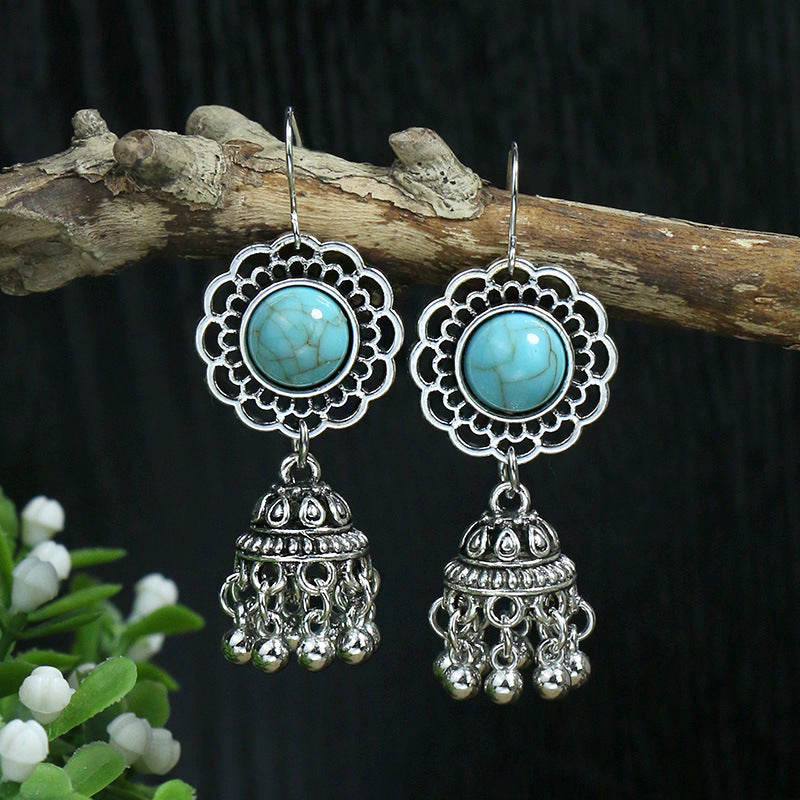 Women's Bohemian Geometric Metal Turquoise Earrings