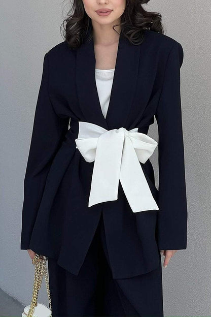 Women's Elegant Waist Tie Bow Pants Suit