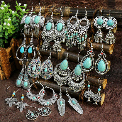 Women's Bohemian Geometric Metal Turquoise Earrings