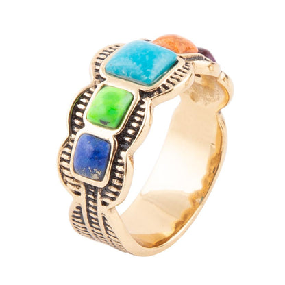 Barse Zion Blue Turquoise Colorful Golden Ring