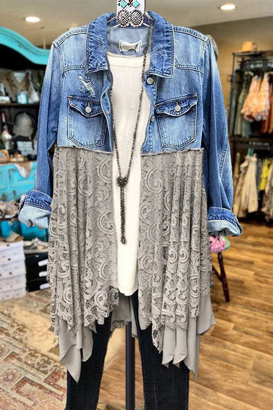 Elegant Contrast Color Stitching Denim Jacket