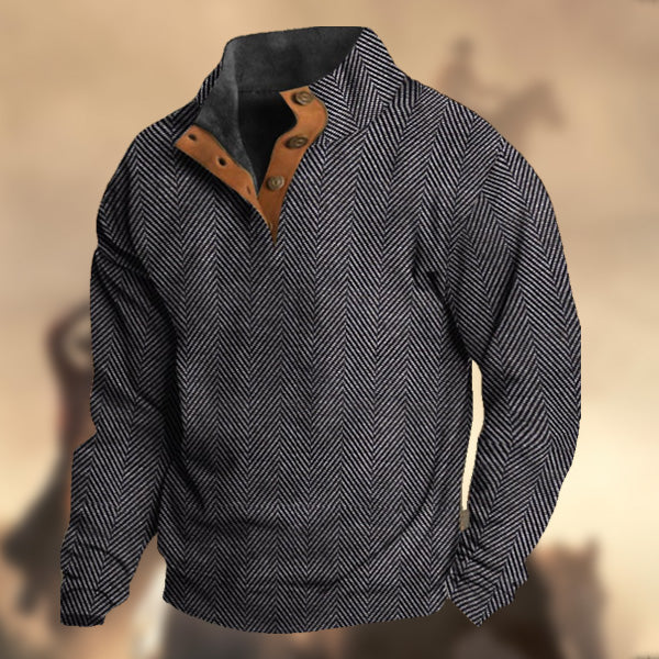 Men's Casual Retro Cashmere Stand Collar Button Sweatshirt