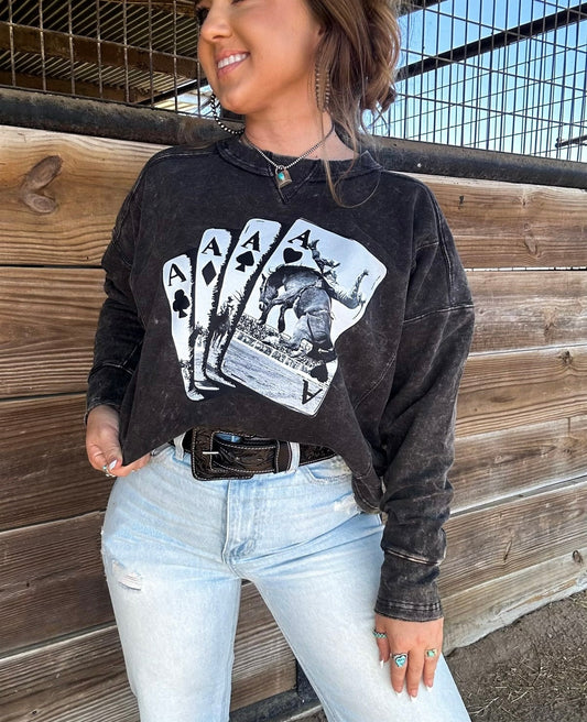 Western Retro Card Printing Sweatshirt