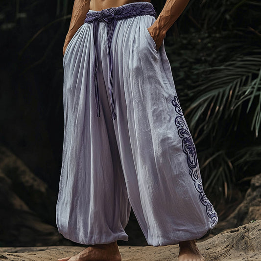 Men's Ethnic Breathable Casual Wide-leg Linen Harem Pants