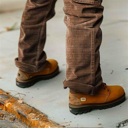 Men's Vintage Waffle Knitted Outdoor Multi-pocket Cargo Pants Trousers