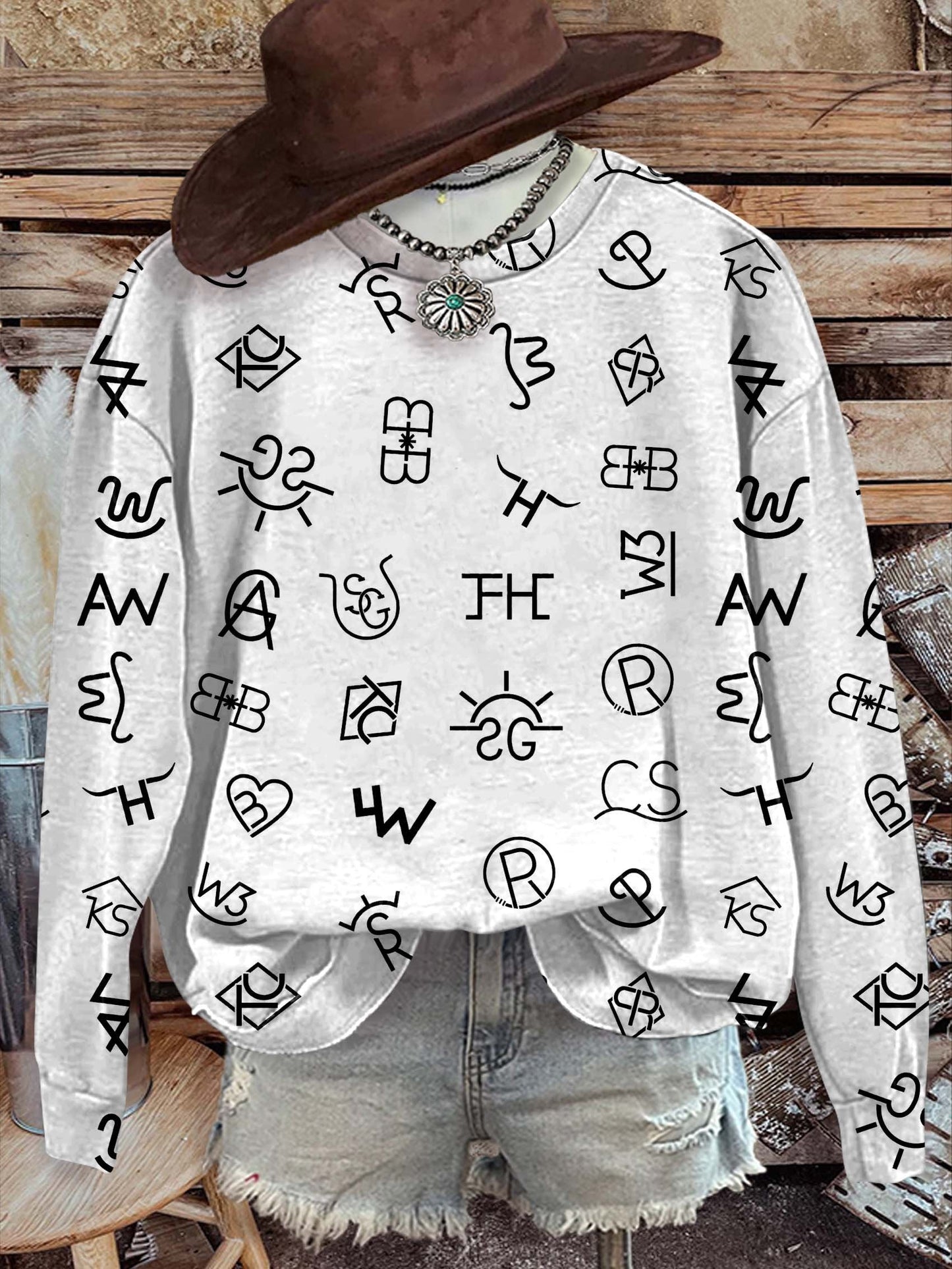 Western Print Casual Sweatshirt