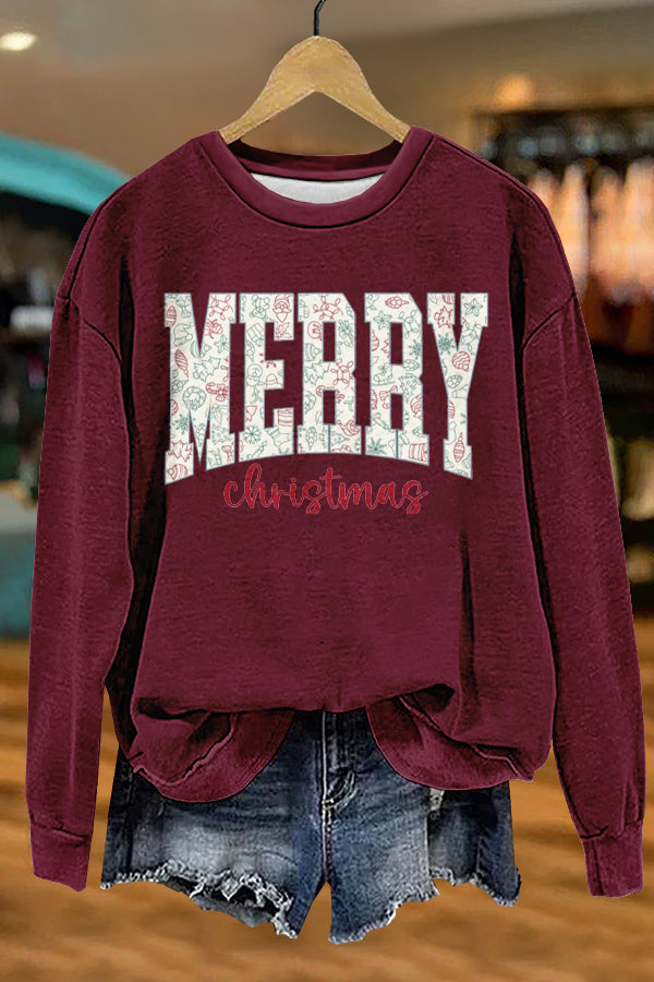 Classic Merry Christmas Print Sweatshirt