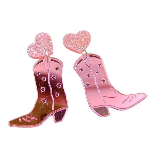 Western Cowboy Love Mirror Boots Earrings