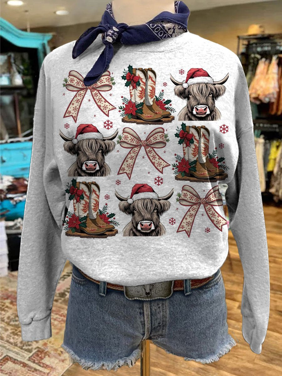 Western Christmas Print Casual Sweatshirt