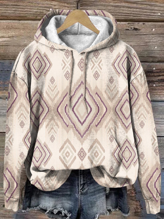 Retro Apricot Diamond Art Print Casual Hoodie Sweatshirt