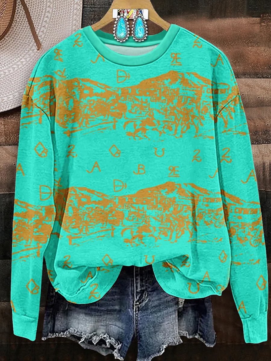 Vintage Western Print Casual Sweatshirt