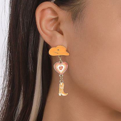 Western Cowboy Hat Boots Love Earrings